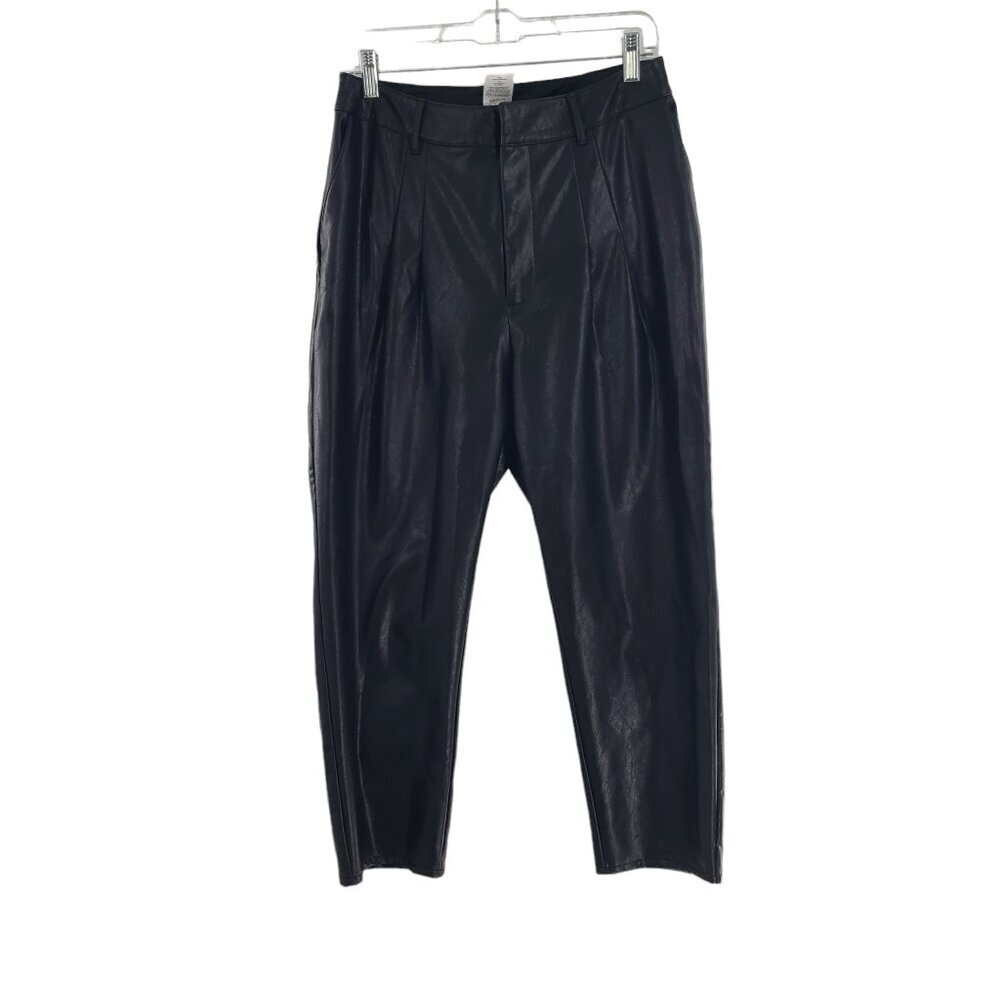 EXPRESS Womens Medium Black Faux Leather Pants Pleated Super High Rise‎ Ankle